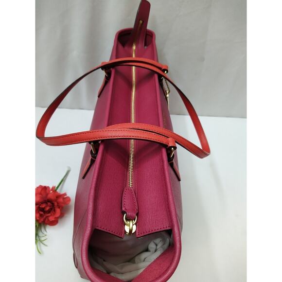 Coach City Tote Colorblock Red Magenta Leather Zipper Tote Shoulder Bag - Picture 9 of 13